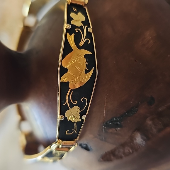 Vintage 24k Gold Plated Damascene Panel Bracelet - Picture 1 of 12